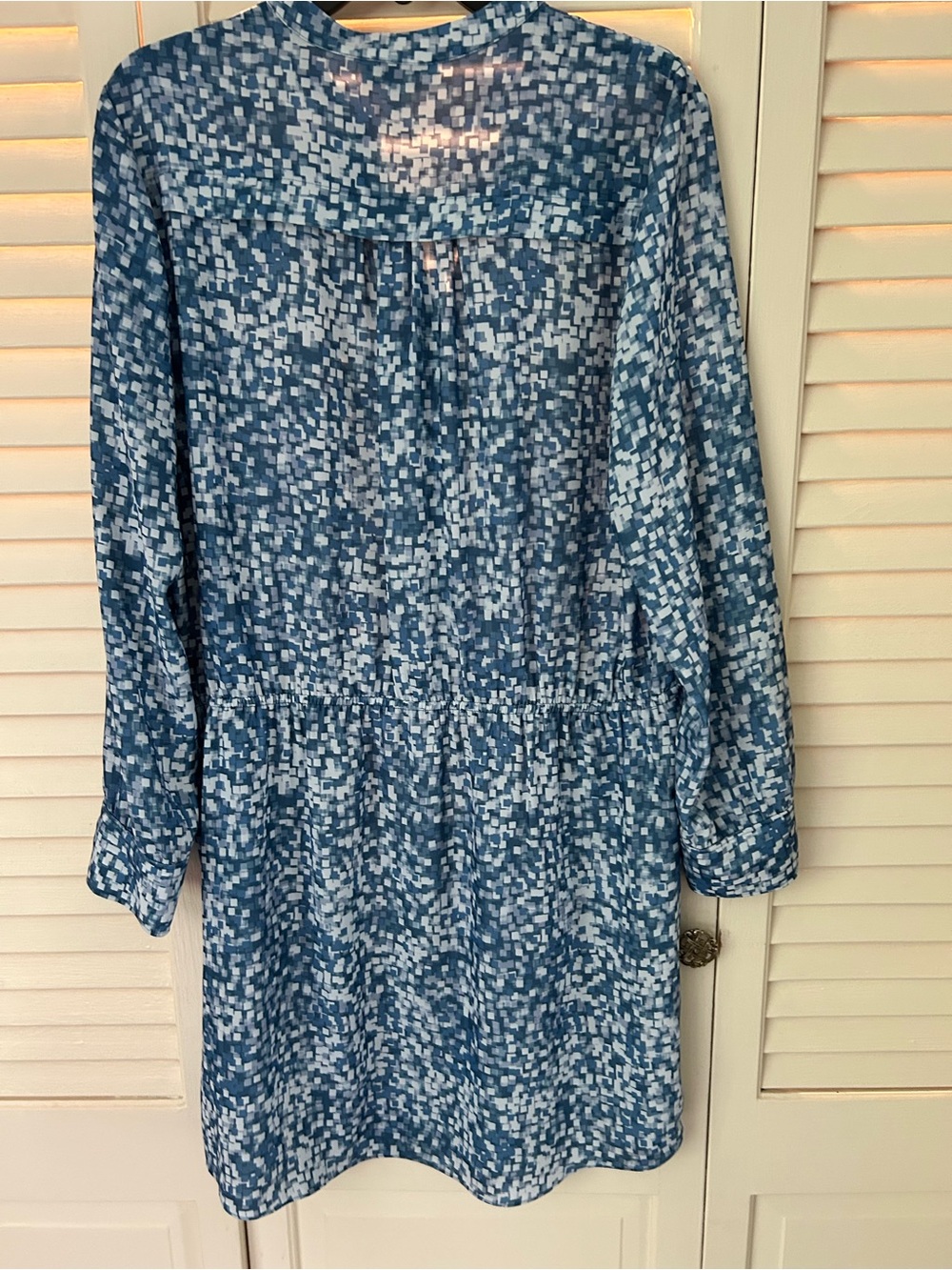 Halston Heritage Blue Pixel-Print Long Sleeve Dress
